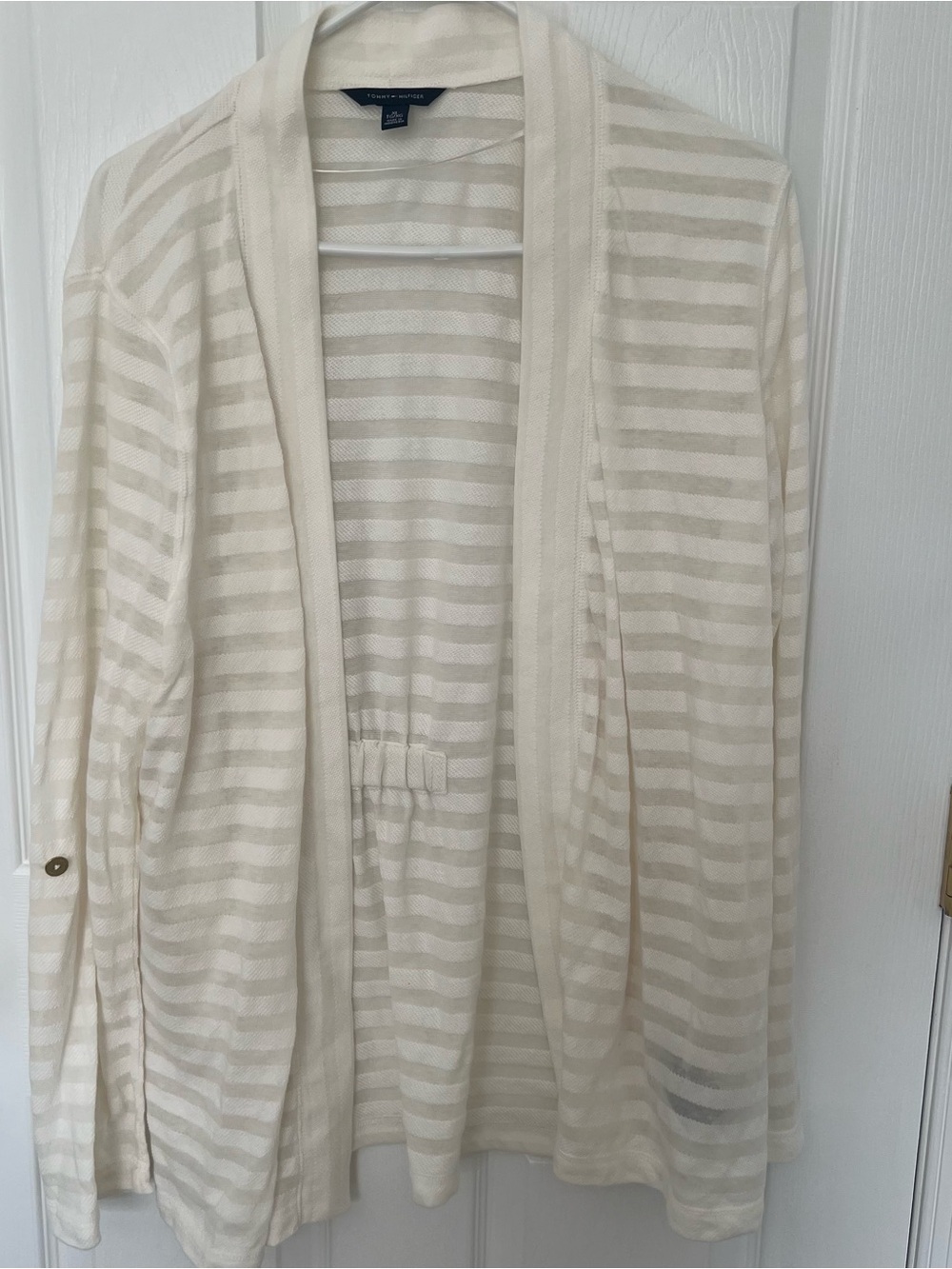 Tommy Hilfiger Ivory Striped Open-Front Cardigan